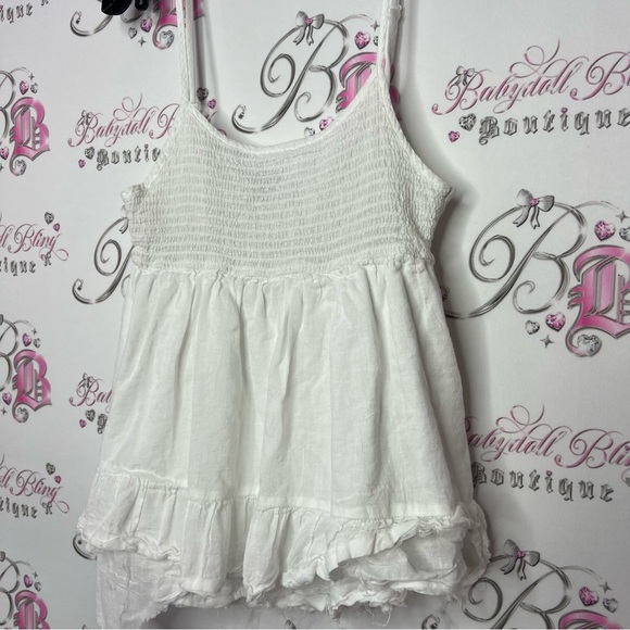 Joe & Kate tank top distressed ruffle frilly zip up side white cute boho shirt - Picture 7 of 8